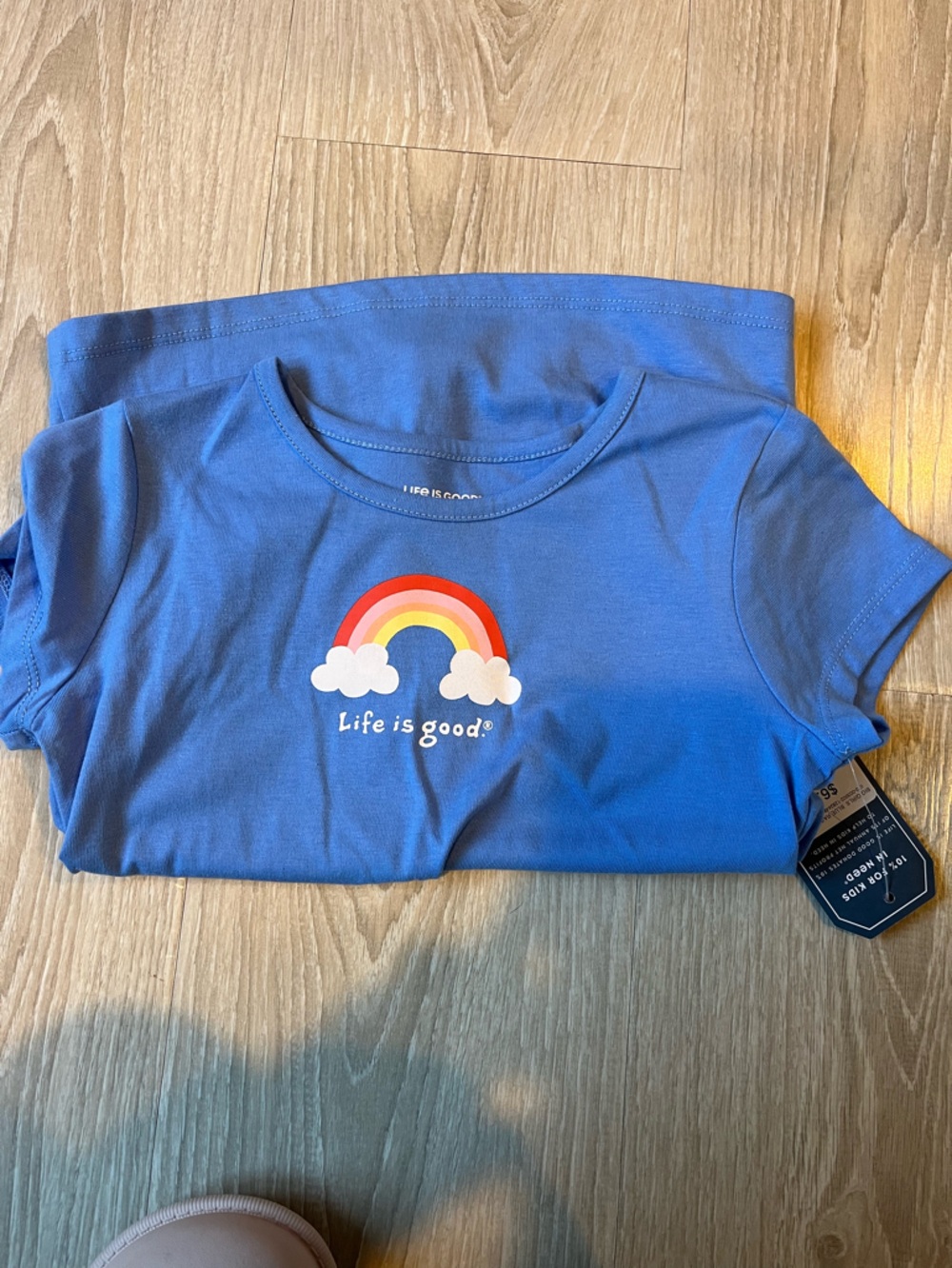 Life Is Good Blue Tee with Rainbow Graphic